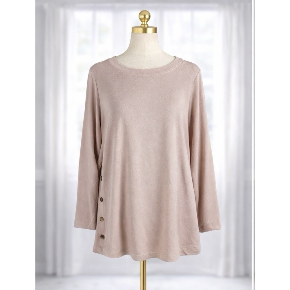 J Jill Womens XL Petite Pullover Tunic Top Long Sleeve‎ Side Button Detail Pink